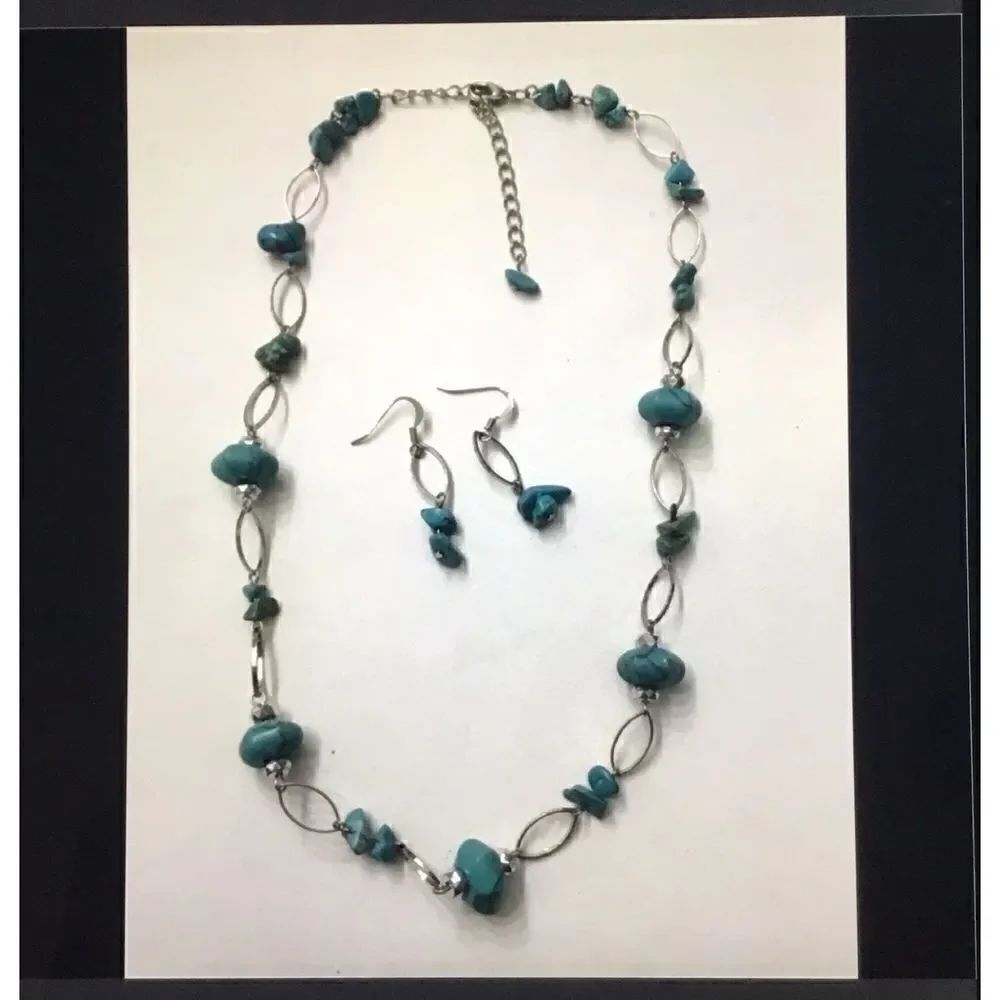 Turquoise Gems & Links Necklace/Earrings